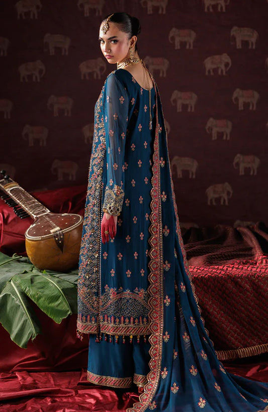 Saad Shaikh x Meeral Panache Luxury Embroidered Chiffon Unstitched 3 Piece Suit - D-04 - SSH25PN - Blue - Formals Collection