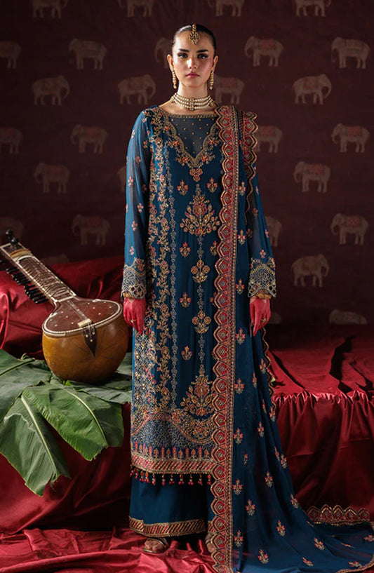 Saad Shaikh x Meeral Panache Luxury Embroidered Chiffon Unstitched 3 Piece Suit - D-04 - SSH25PN - Blue - Formals Collection