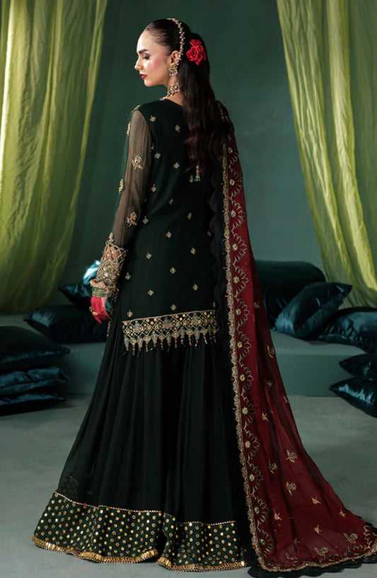 Saad Shaikh x Meeral Panache Luxury Embroidered Chiffon Unstitched 3 Piece Suit - D-03 - SSH25PN - Green - Formals Collection