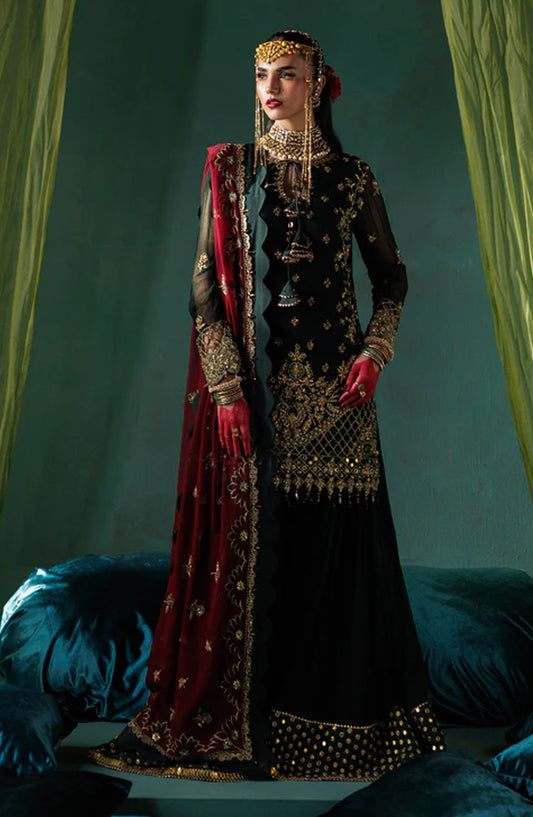 Saad Shaikh x Meeral Panache Luxury Embroidered Chiffon Unstitched 3 Piece Suit - D-03 - SSH25PN - Green - Formals Collection