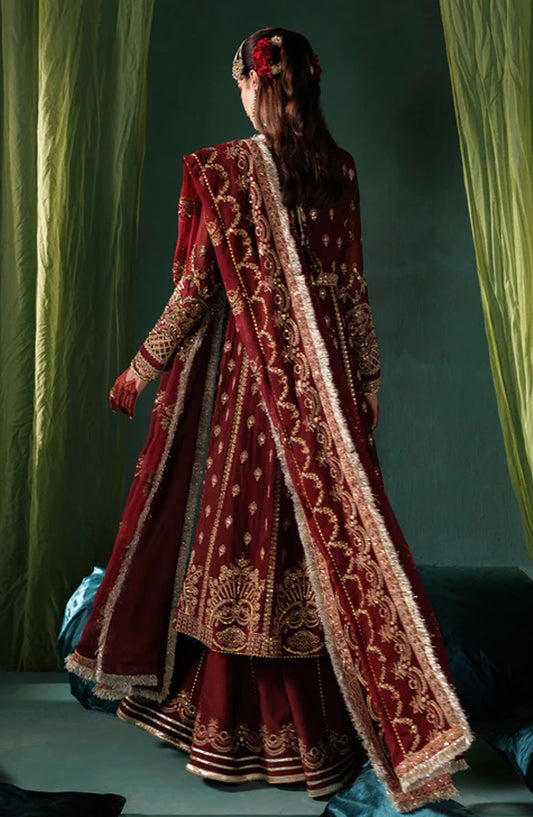 Saad Shaikh x Meeral Panache Luxury Embroidered Chiffon Unstitched 3 Piece Suit - D-02 - SSH25PN - Maroon - Formals Collection