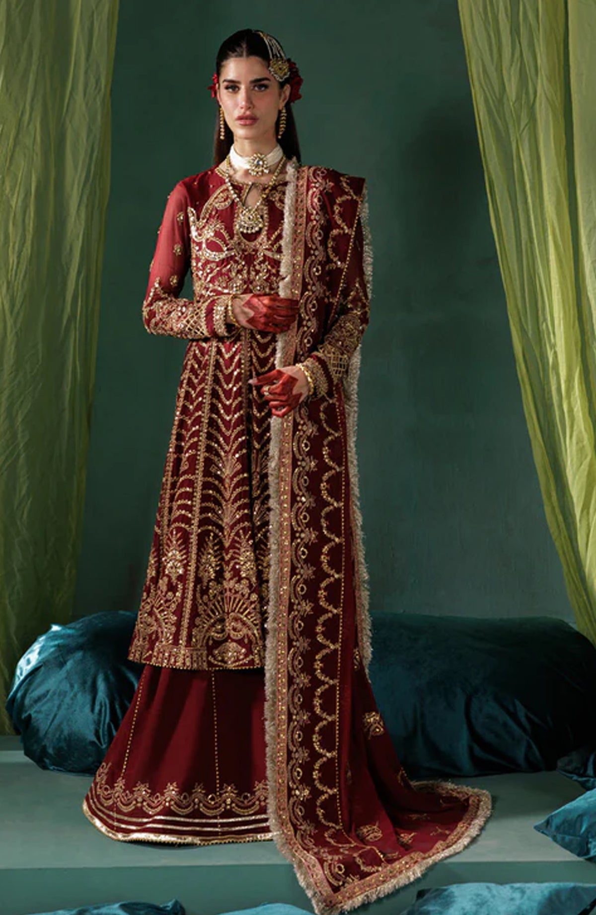 Saad Shaikh x Meeral Panache Luxury Embroidered Chiffon Unstitched 3 Piece Suit - D-02 - SSH25PN - Maroon - Formals Collection