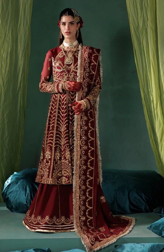 Saad Shaikh x Meeral Panache Luxury Embroidered Chiffon Unstitched 3 Piece Suit - D-02 - SSH25PN - Maroon - Formals Collection