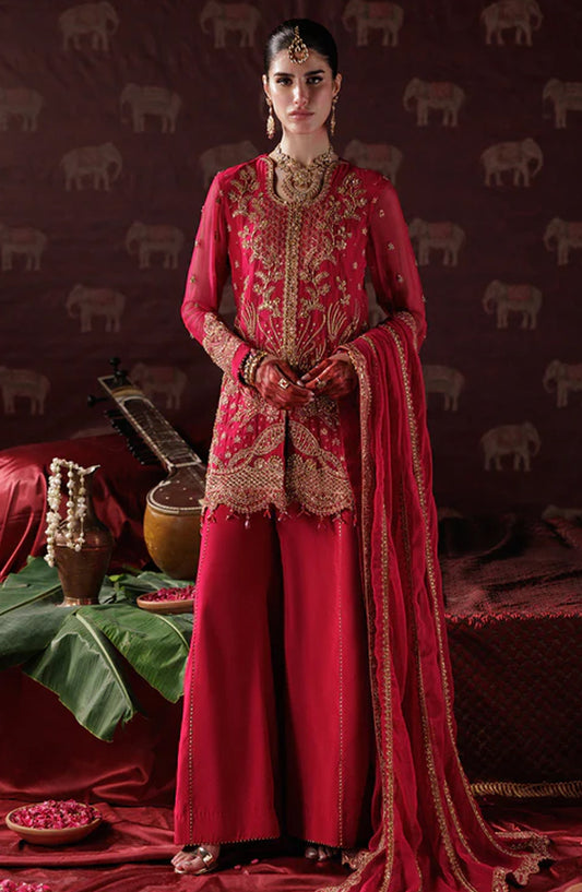 Saad Shaikh x Meeral Panache Luxury Embroidered Chiffon Unstitched 3 Piece Suit - D-01 - SSH25PN - Red - Formals Collection