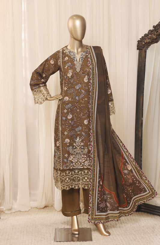 Sadabahar Embroidered Khaddar Stitched 3 Piece Suit - D-02 - SBD26LMT - Brown - Winter Collection
