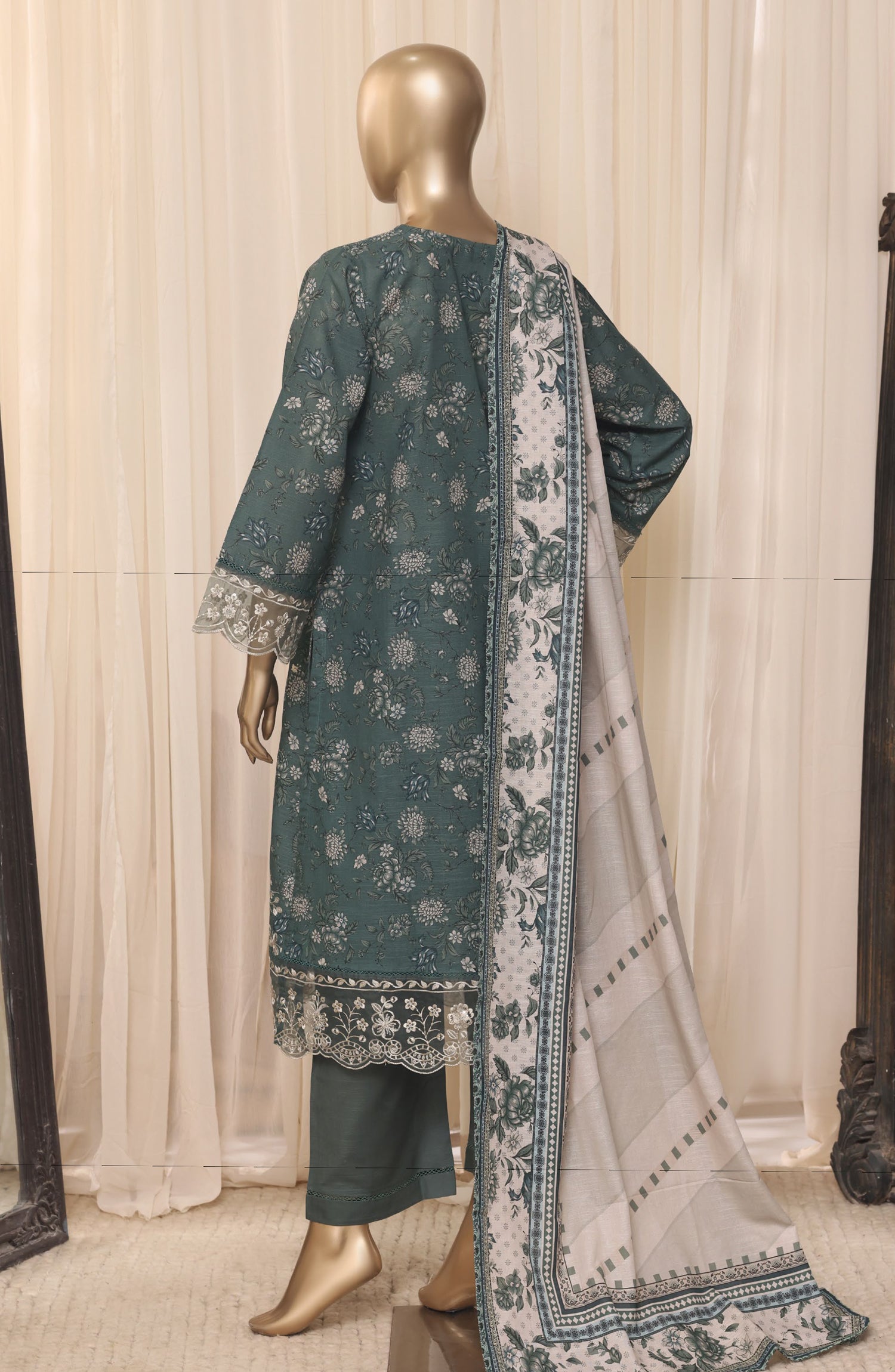 Sadabahar Embroidered Khaddar Stitched 3 Piece Suit - D-04 - SBD26LMT - Green - Winter Collection