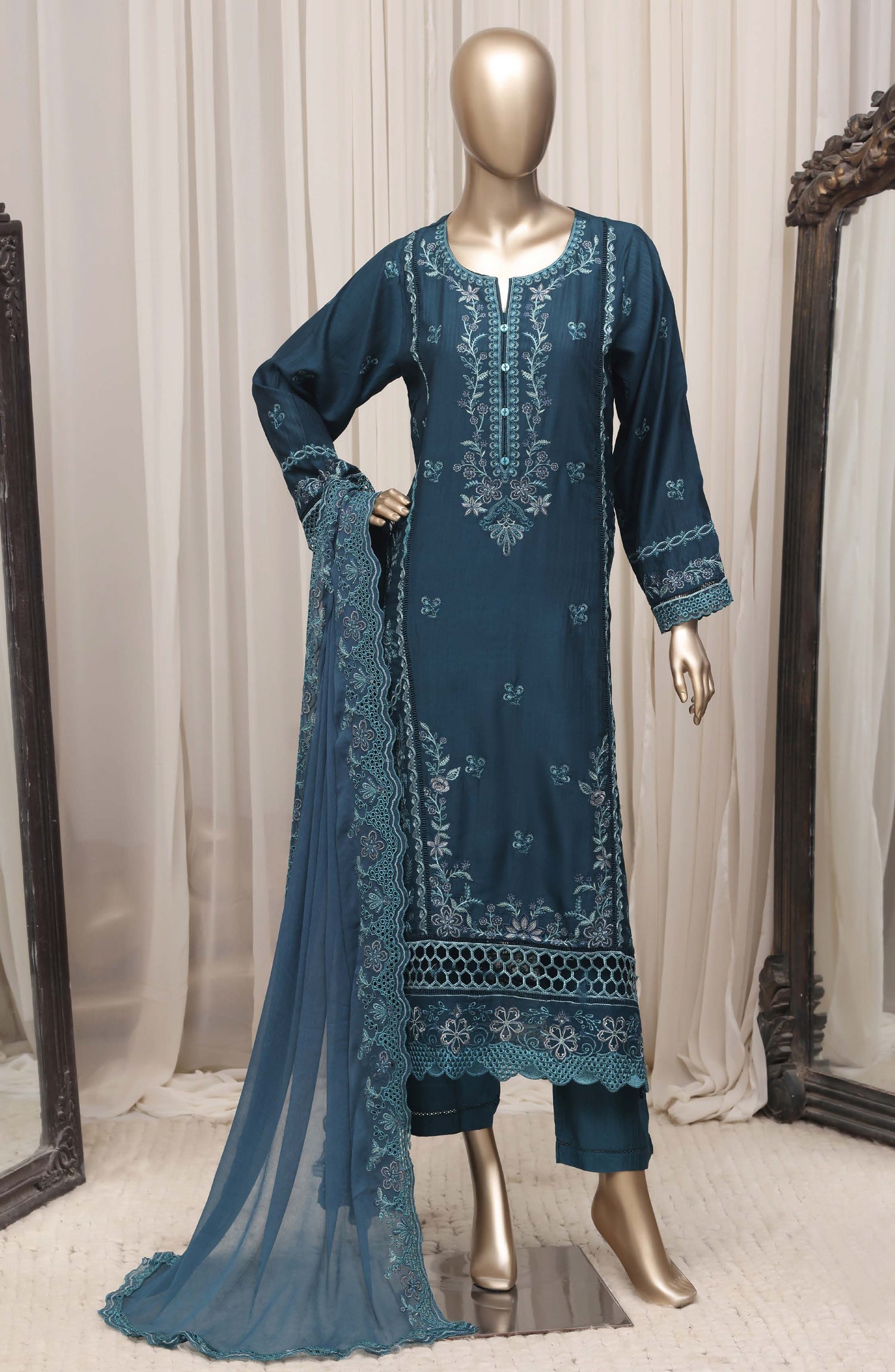 Sadabahar Luxury Embroidered Viscose Stitched 3 Piece Suit - D-01 - SBD26VC - Blue - Festive Collection