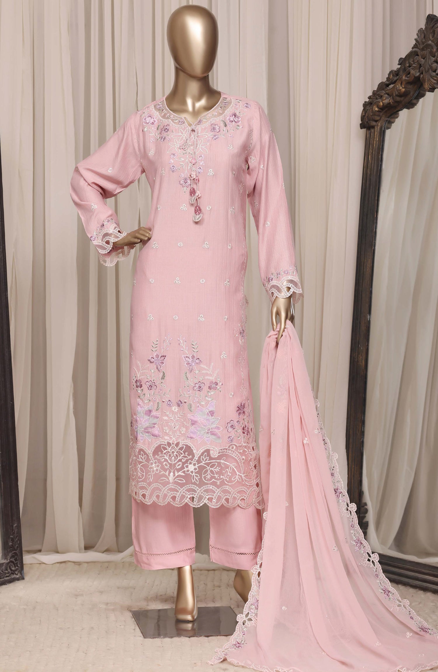 Sadabahar Luxury Embroidered Viscose Stitched 3 Piece Suit - D-02 - SBD26VC - Pink - Festive Collection