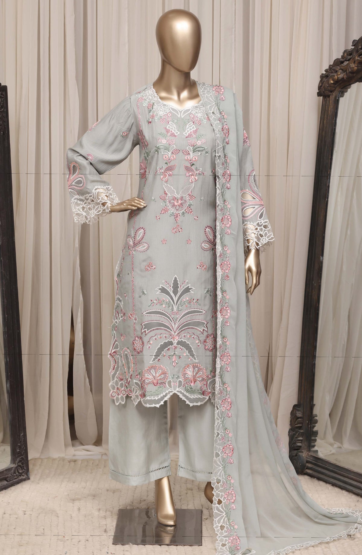 Sadabahar Luxury Embroidered Viscose Stitched 3 Piece Suit - D-06 - SBD26VC - Light Blue - Festive Collection