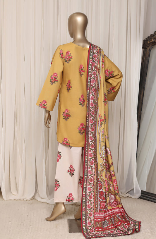 Sadabahar Printed Khaddar Stitched 3 Piece Suit - D-01 - SBD26NF - Yellow - Winter Collection