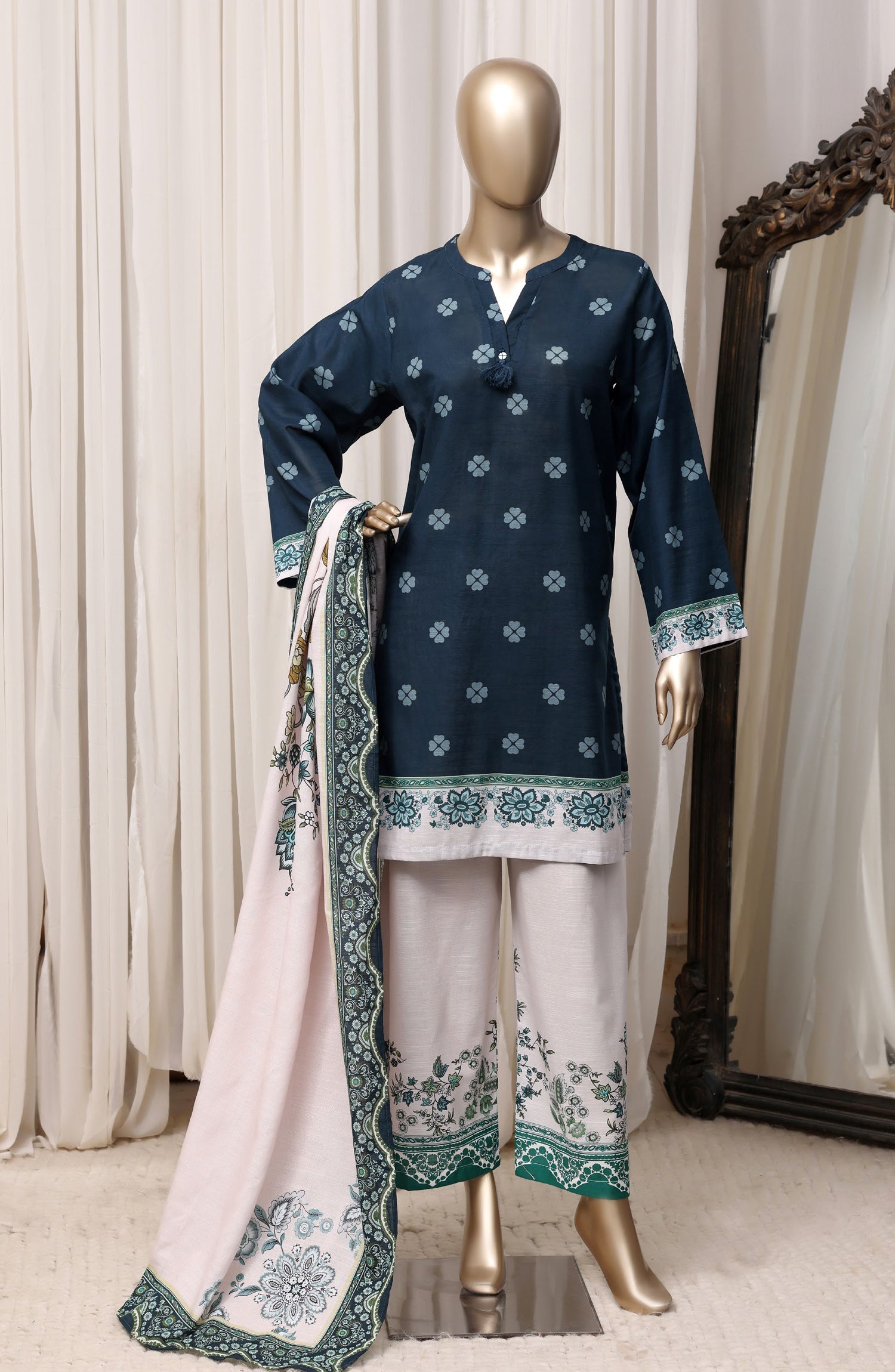 Sadabahar Printed Khaddar Stitched 3 Piece Suit - D-01 - SBD26RPN - Blue - Winter Collection