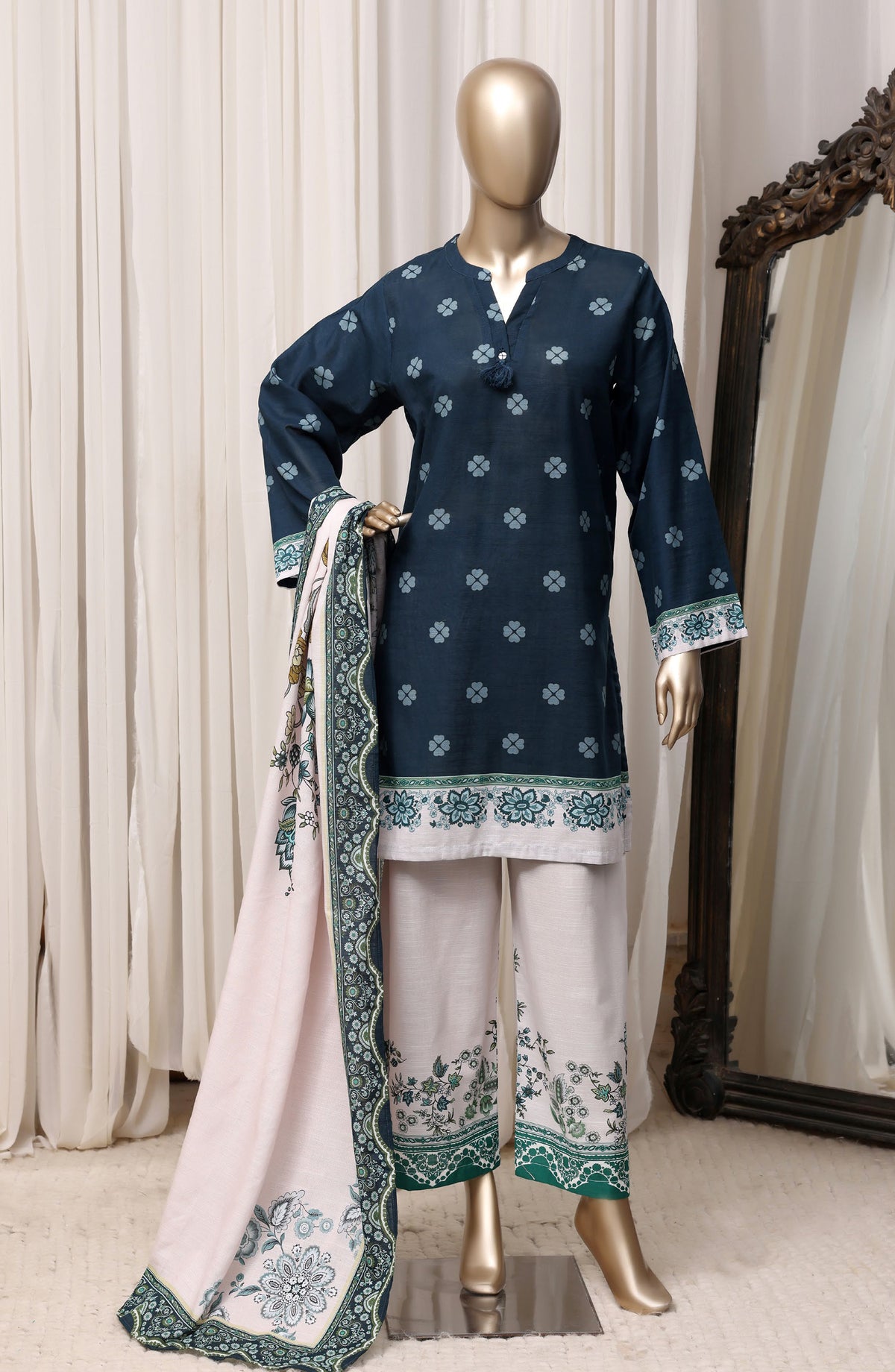 Sadabahar Printed Khaddar Stitched 3 Piece Suit - D-01 - SBD26RPN - Blue - Winter Collection