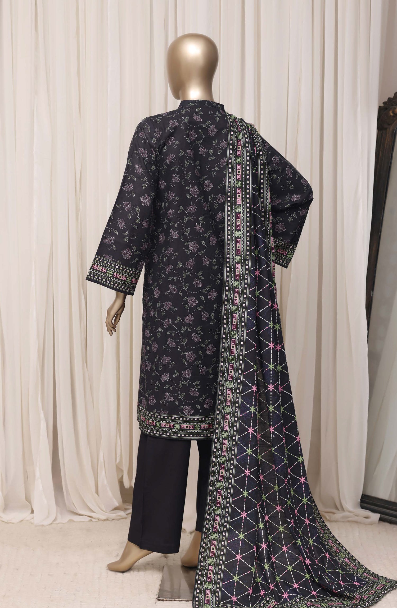 Sadabahar Printed Khaddar Stitched 3 Piece Suit - D-02 - SBD26KFV - Black - Winter Collection