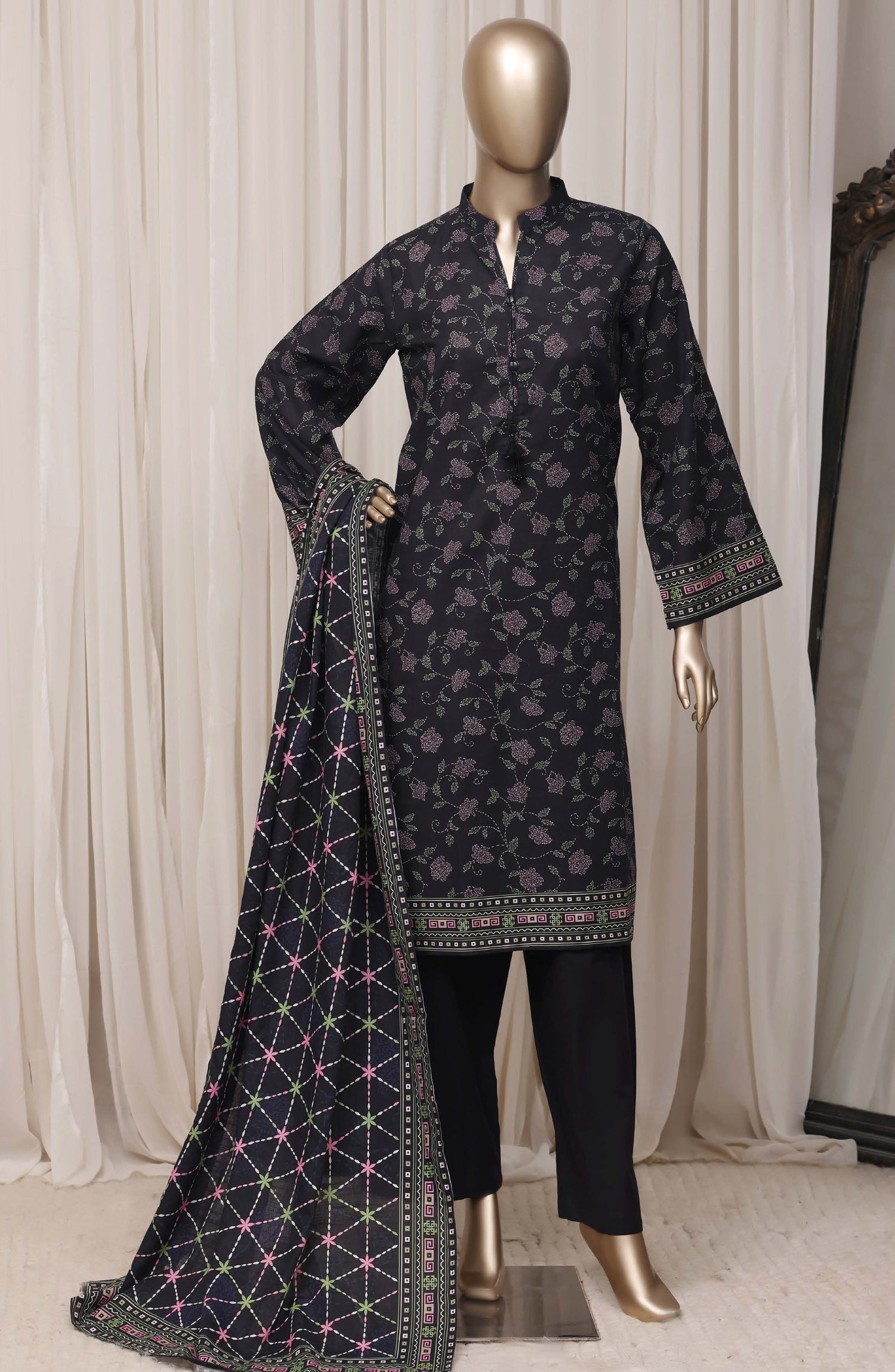 Sadabahar Printed Khaddar Stitched 3 Piece Suit - D-02 - SBD26KFV - Black - Winter Collection