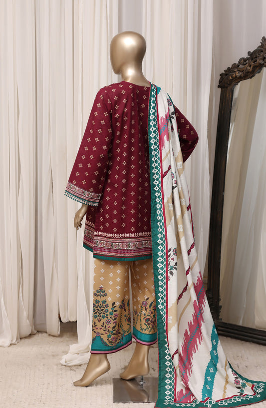 Sadabahar Printed Khaddar Stitched 3 Piece Suit - D-02 - SBD26RPN - Red - Winter Collection
