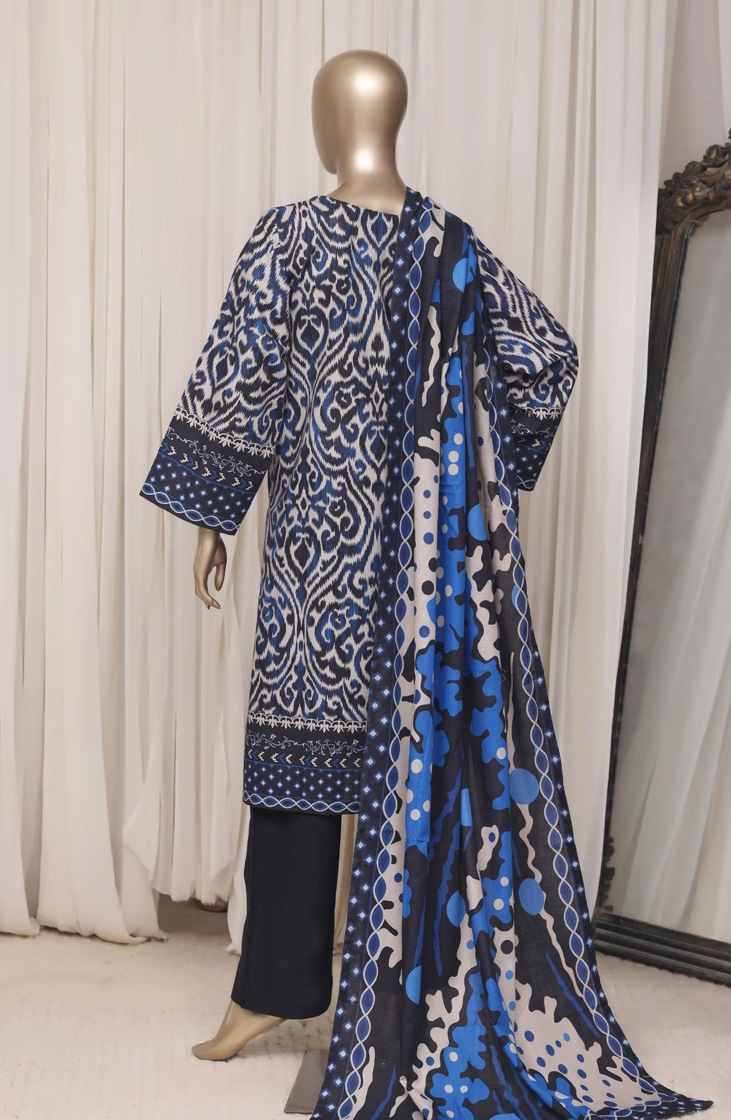Sadabahar Printed Khaddar Stitched 3 Piece Suit - D-03 - SBD26KFV - Blue - Winter Collection