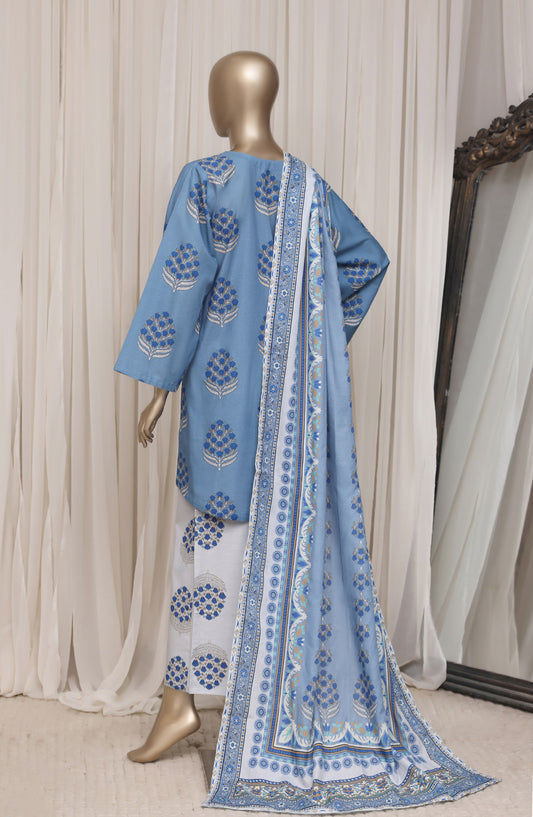 Sadabahar Printed Khaddar Stitched 3 Piece Suit - D-03 - SBD26NF - Blue - Winter Collection