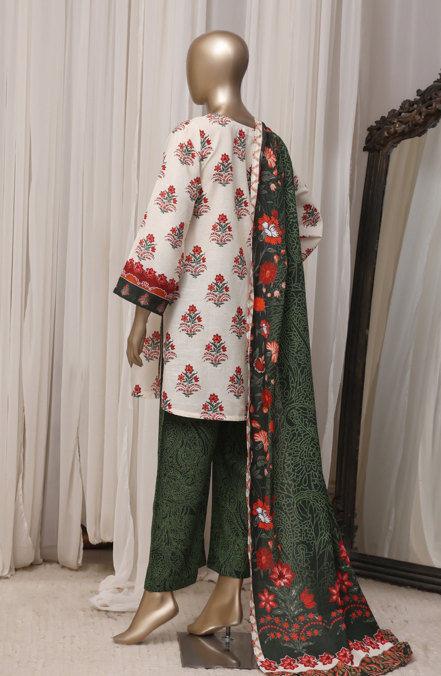 Sadabahar Printed Khaddar Stitched 3 Piece Suit - D-03 - SBD26RPN - White - Winter Collection