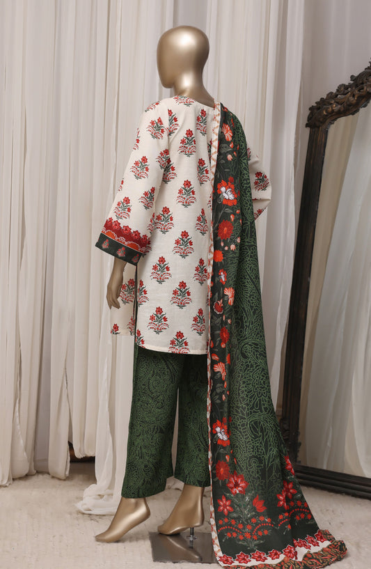 Sadabahar Printed Khaddar Stitched 3 Piece Suit - D-03 - SBD26RPN - White - Winter Collection