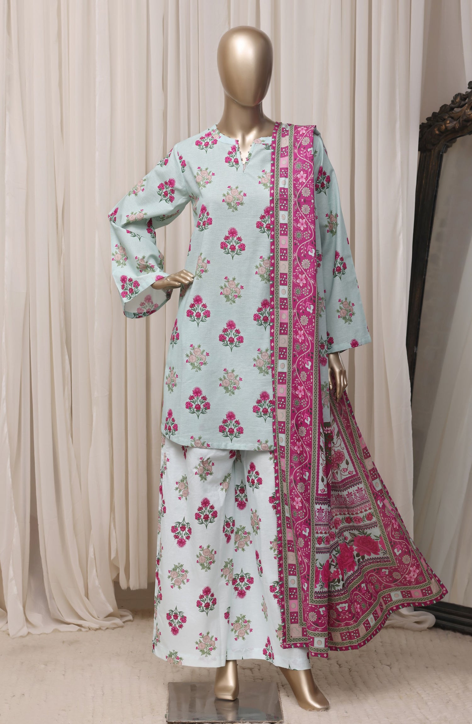 Sadabahar Printed Khaddar Stitched 3 Piece Suit - D-05 - SBD26NF - Sky Blue - Winter Collection