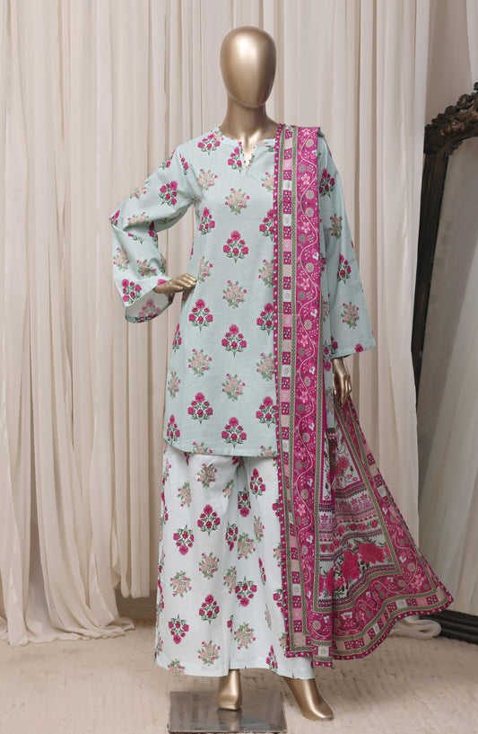 Sadabahar Printed Khaddar Stitched 3 Piece Suit - D-05 - SBD26NF - Sky Blue - Winter Collection