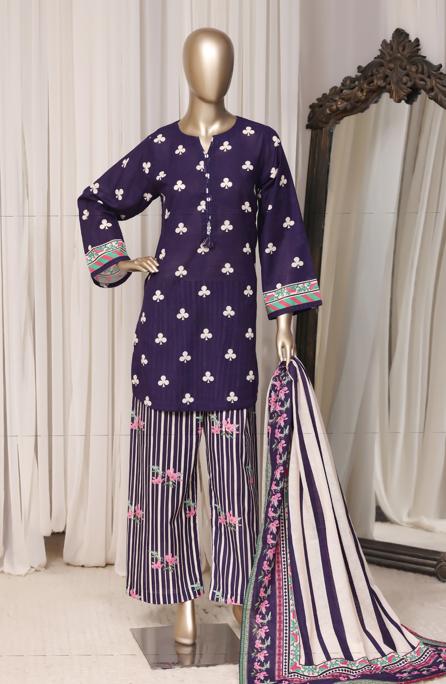 Sadabahar Printed Khaddar Stitched 3 Piece Suit - D-05 - SBD26RPN - Blue - Winter Collection