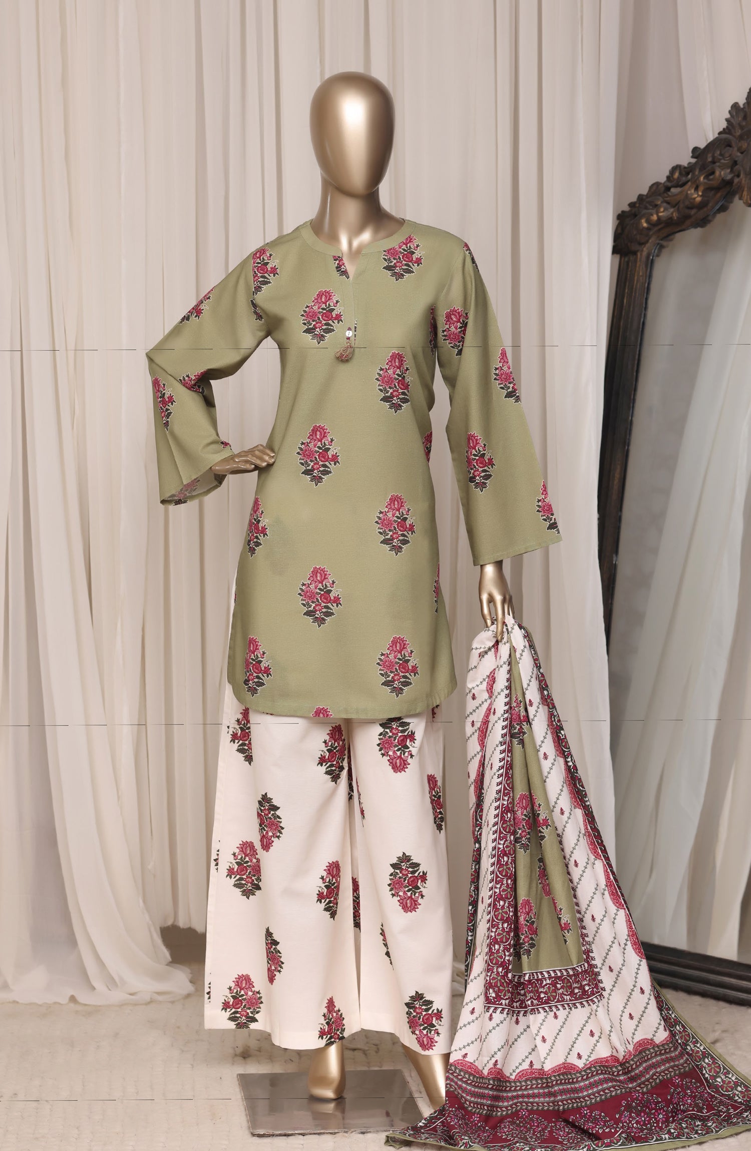 Sadabahar Printed Khaddar Stitched 3 Piece Suit - D-06 - SBD26NF - Green - Winter Collection
