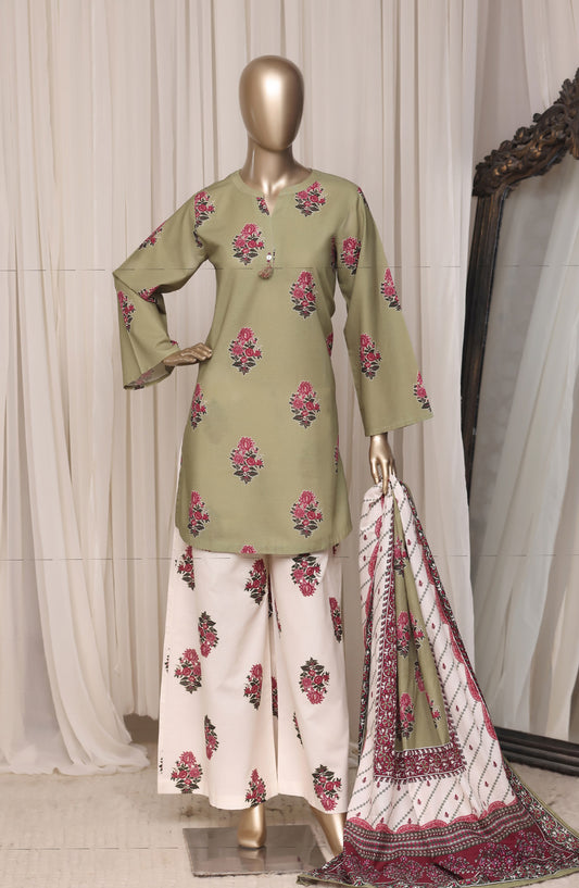 Sadabahar Printed Khaddar Stitched 3 Piece Suit - D-06 - SBD26NF - Green - Winter Collection