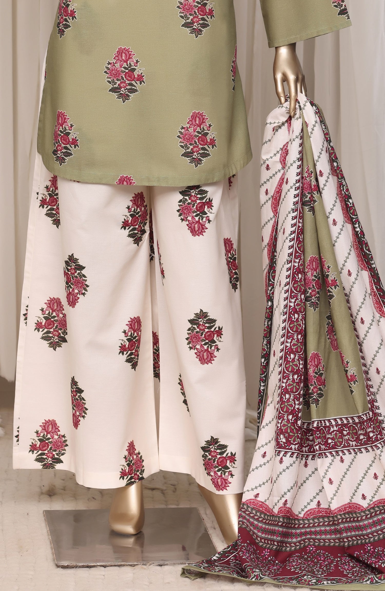Sadabahar Printed Khaddar Stitched 3 Piece Suit - D-06 - SBD26NF - Green - Winter Collection