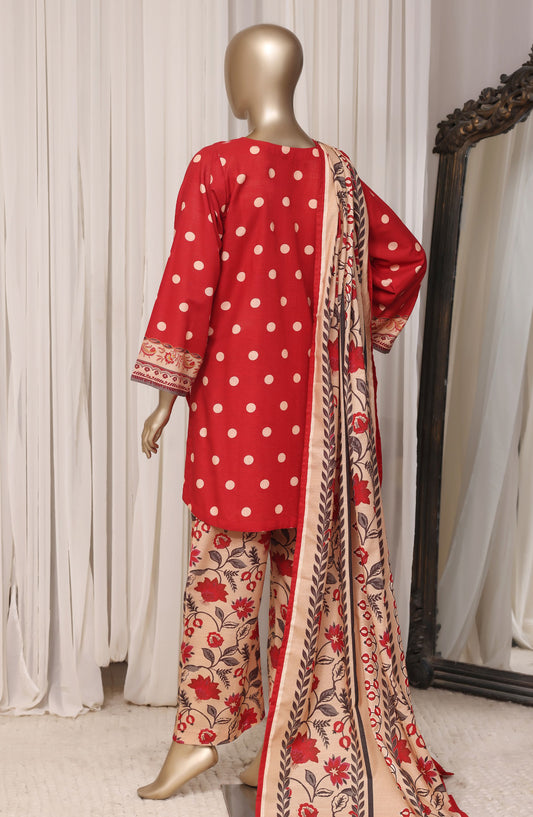 Sadabahar Printed Khaddar Stitched 3 Piece Suit - D-07 - SBD26RPN - Red - Winter Collection