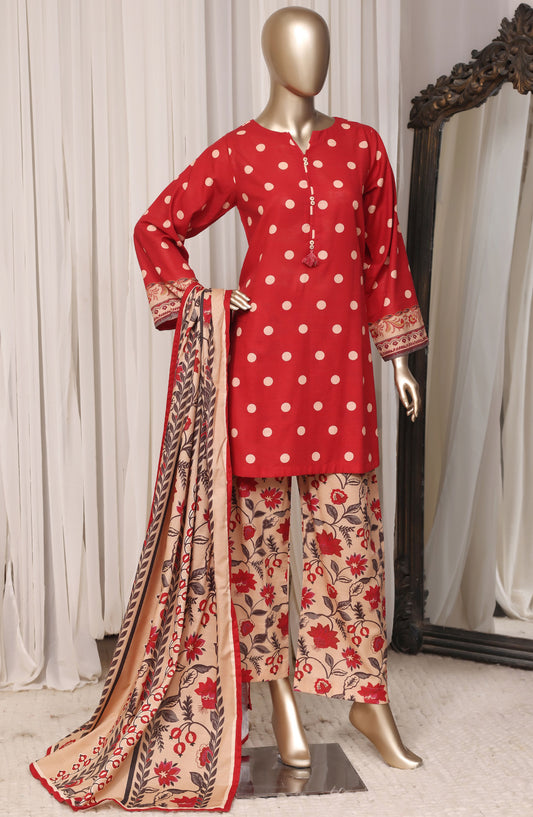 Sadabahar Printed Khaddar Stitched 3 Piece Suit - D-07 - SBD26RPN - Red - Winter Collection