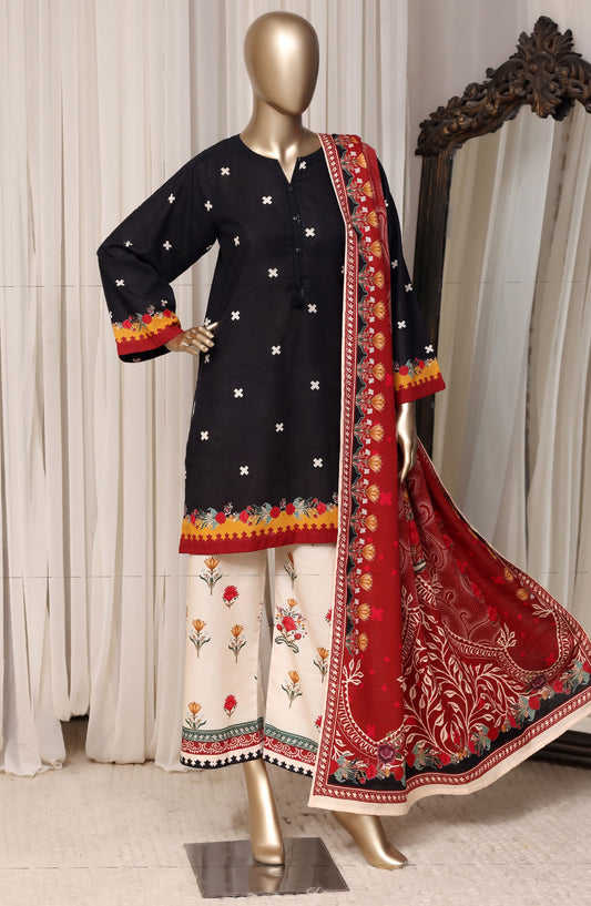 Sadabahar Printed Khaddar Stitched 3 Piece Suit - D-08 - SBD26RPN - Black - Winter Collection