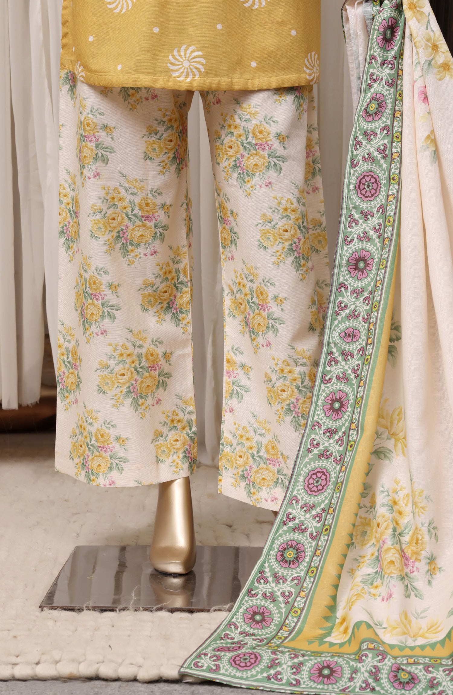 Sadabahar Printed Khaddar Stitched 3 Piece Suit - D-09 - SBD26RPN - Yellow - Winter Collection