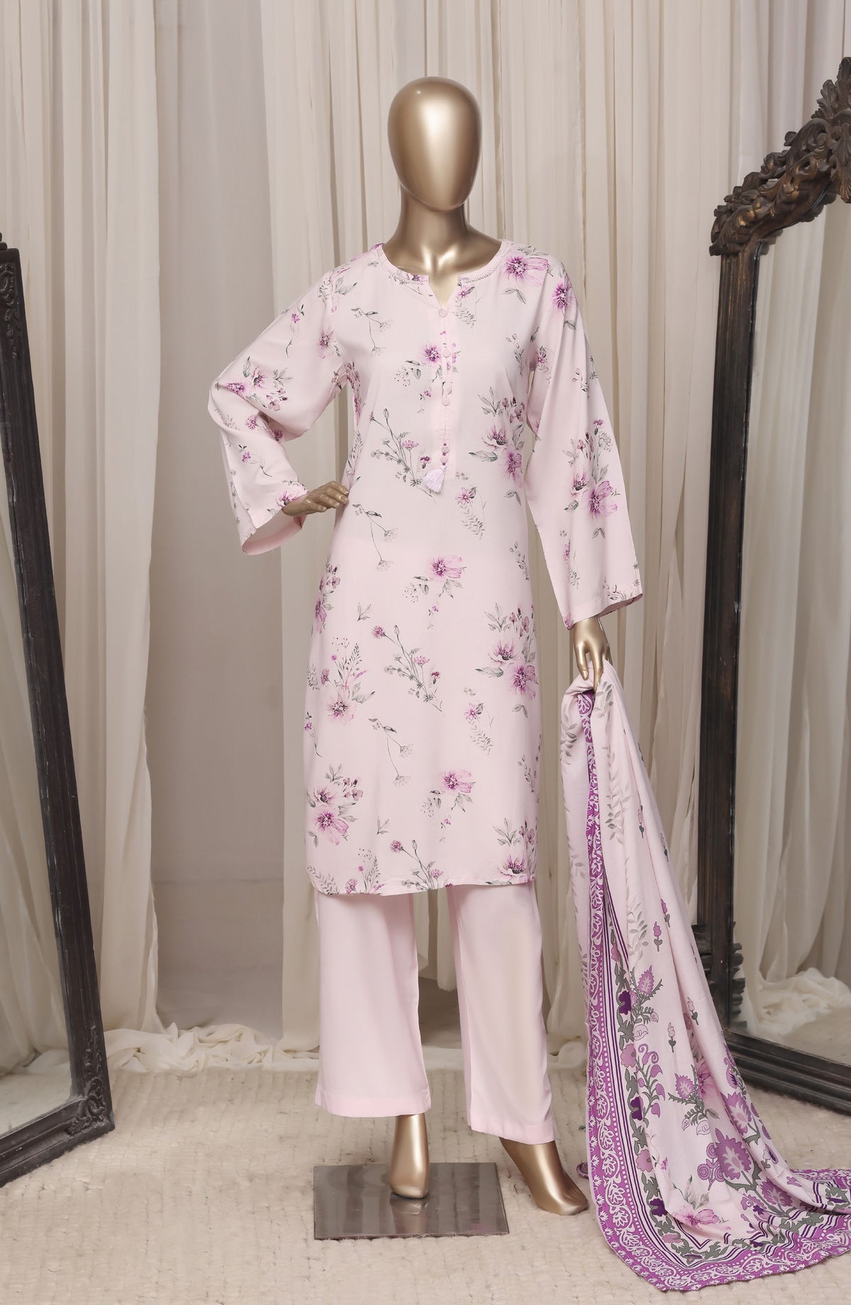 Sadabahar Printed Linen Stitched 3 Piece Suit - D-01 - SBD26NEN - Pink - Winter Collection