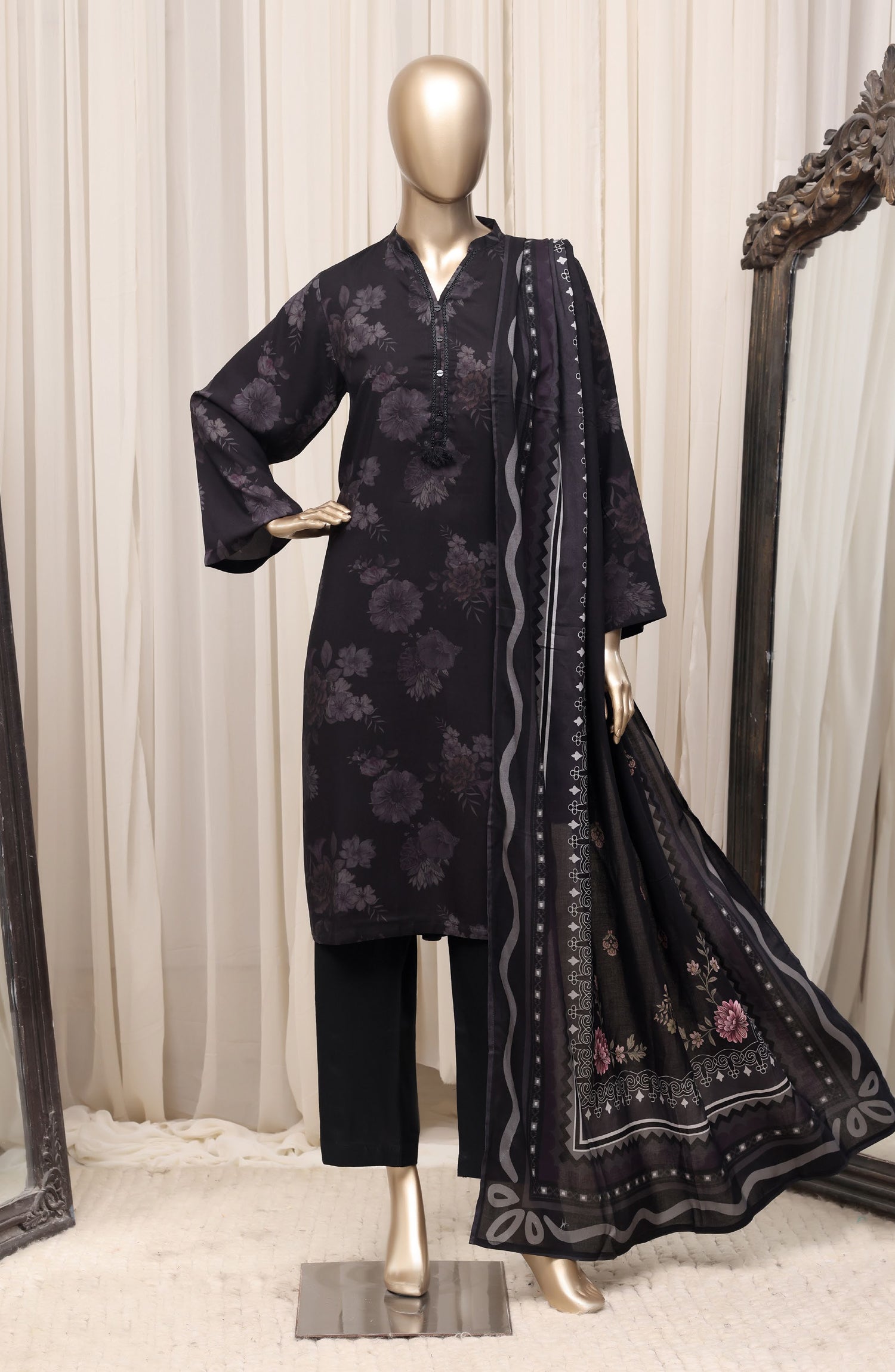 Sadabahar Printed Linen Stitched 3 Piece Suit - D-05 - SBD26NEN - Black - Winter Collection