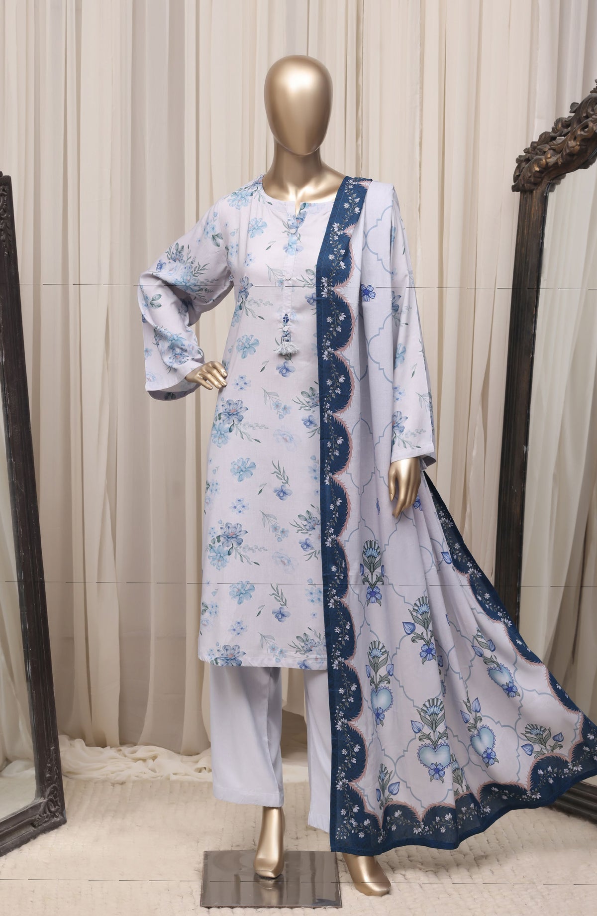 Sadabahar Printed Linen Stitched 3 Piece Suit - D-06 - SBD26NEN - Light Blue - Winter Collection