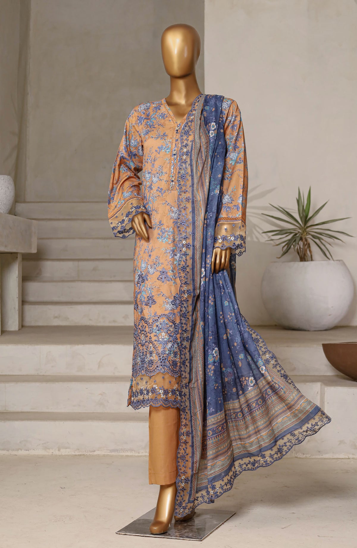 Amyrah by Sadabahar Chikankari Lawn Stitched 3 Piece Suit - D-03 - SBD25AYCL - Brown - Summer Collection