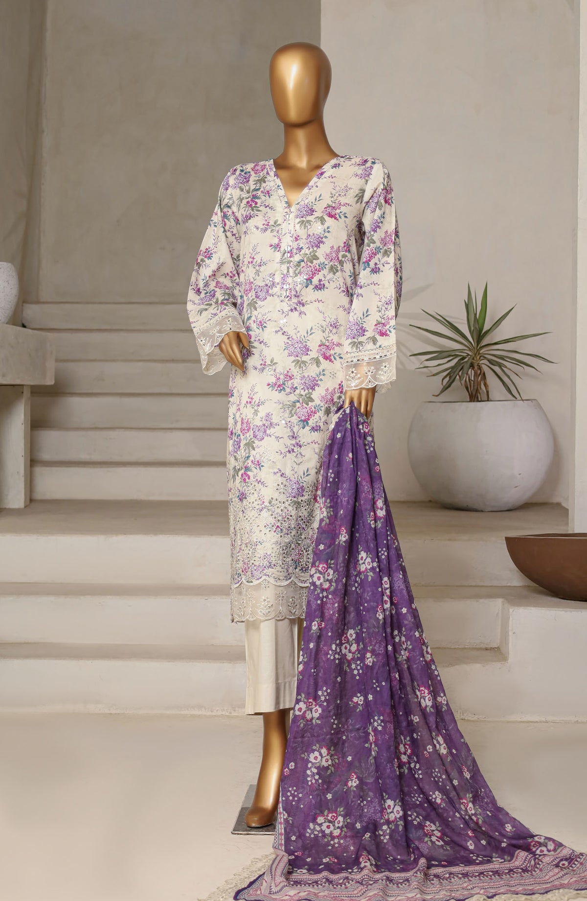 Amyrah by Sadabahar Chikankari Lawn Stitched 3 Piece Suit - D-02 - SBD25AYCL - White - Summer Collection