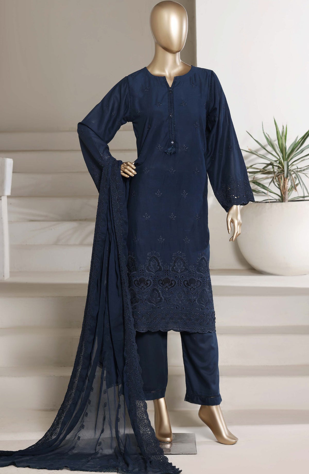 Sadabahar Embroidered Chikankari Stitched 3 Piece Suit - D-07 - SBD26KNR - Navy Blue - Festive Collection