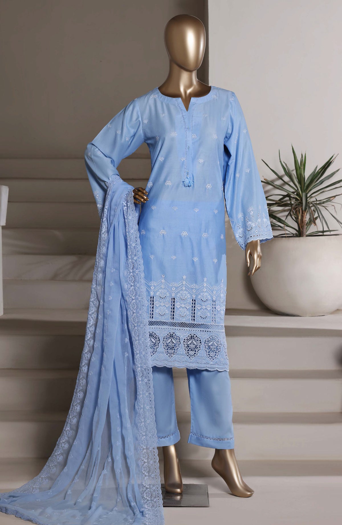 Sadabahar Embroidered Chikankari Stitched 3 Piece Suit - D-04 - SBD26KNR - Blue - Festive Collection