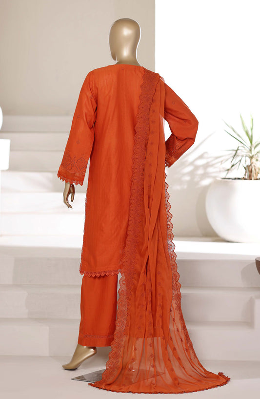 Sadabahar 3D Laser Work Chikankari Stitched 3 Piece Suit - D-06 - SBD26LSR - Orange - Festive Collection