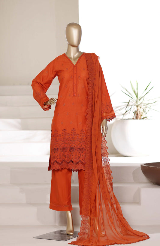 Sadabahar 3D Laser Work Chikankari Stitched 3 Piece Suit - D-06 - SBD26LSR - Orange - Festive Collection