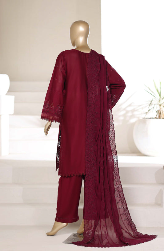 Sadabahar 3D Laser Work Chikankari Stitched 3 Piece Suit - D-05 - SBD26LSR - Maroon - Festive Collection