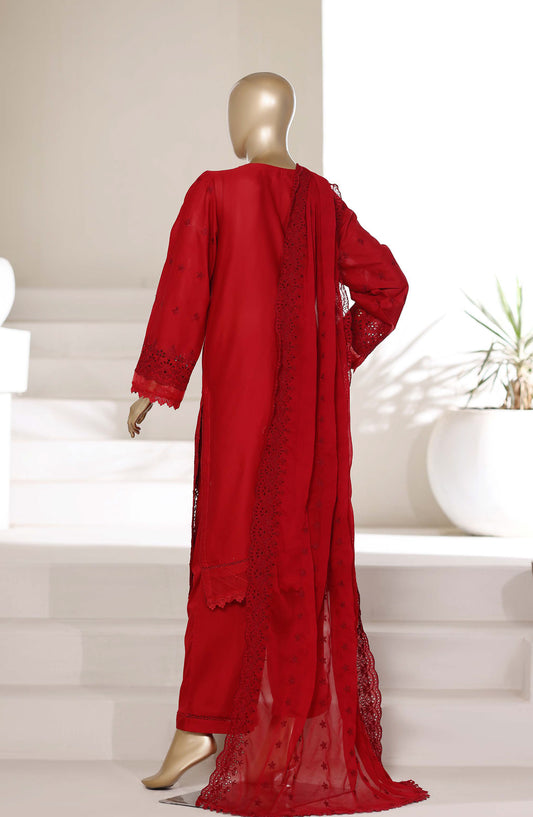 Sadabahar 3D Laser Work Chikankari Stitched 3 Piece Suit - D-03 - SBD26LSR - Red - Festive Collection