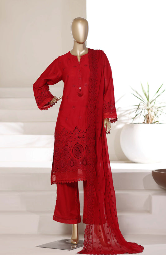 Sadabahar 3D Laser Work Chikankari Stitched 3 Piece Suit - D-03 - SBD26LSR - Red - Festive Collection