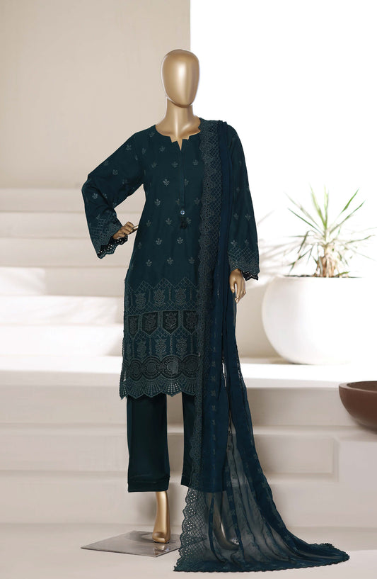 Sadabahar 3D Laser Work Chikankari Stitched 3 Piece Suit - D-01 - SBD26LSR - Teal - Festive Collection