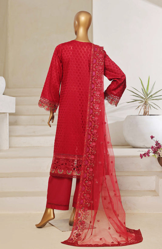 Sadabahar Embroidered Lawn Jacquard Stitched 3 Piece Suit - Design-07 - SBD25JLP - Red - Summer Collection