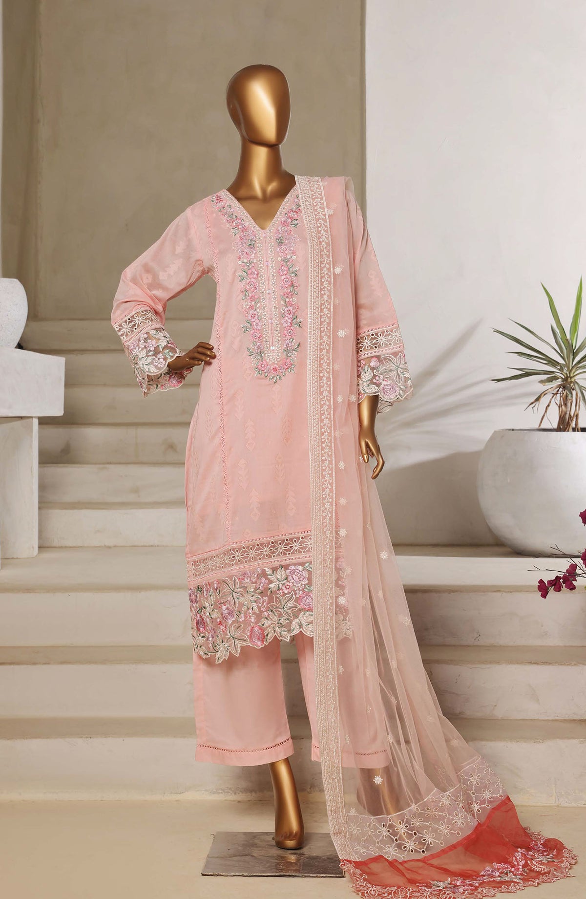 Sadabahar Embroidered Lawn Jacquard Stitched 3 Piece Suit - Design-04 - SBD25JLP - Pink - Summer Collection