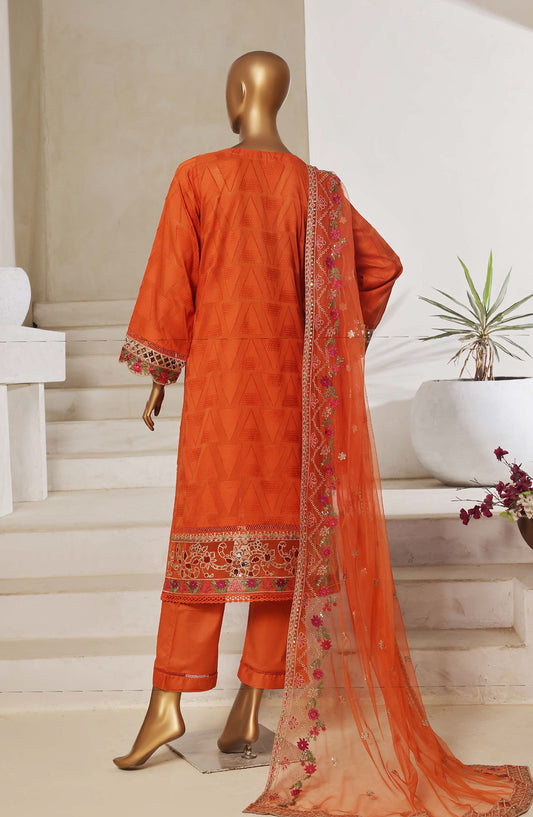 Sadabahar Embroidered Lawn Jacquard Stitched 3 Piece Suit - Design-03 - SBD25JLP - Orange - Summer Collection