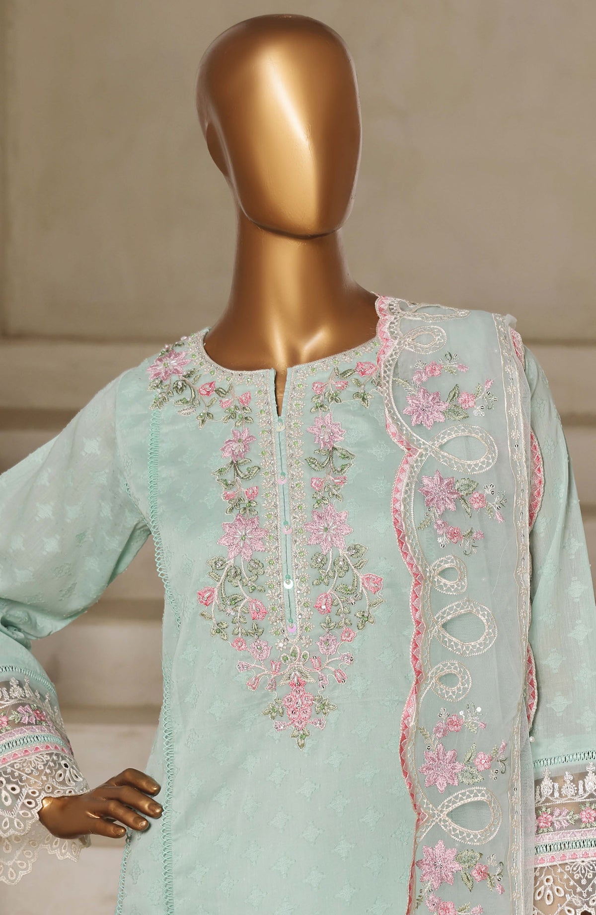 Sadabahar Embroidered Lawn Jacquard Stitched 3 Piece Suit - Design-02 - SBD25JLP - Blue - Summer Collection